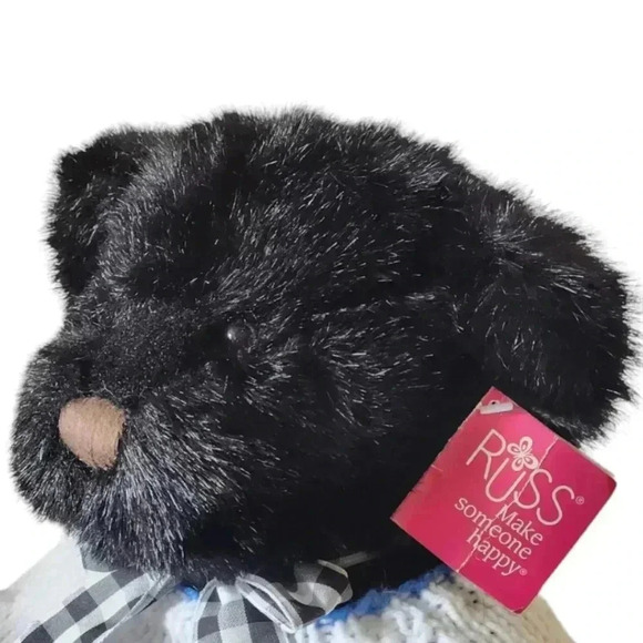 Vintage Russ Berrie Black Teddy Bear Plush – 12" 2005 Handknit Sweater - Picture 5 of 10